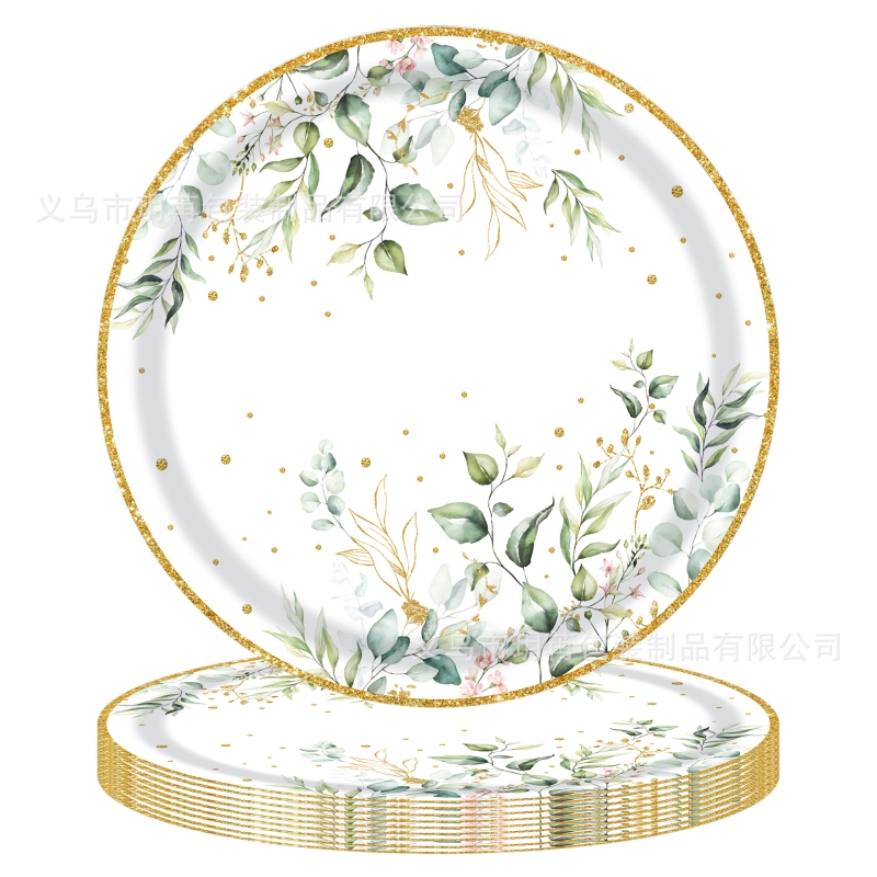 Zsálya eukaliptusz levelek születésnap esküvő babaváró eldobható papír tányér pohár pe terítő húzható zászlókészlet