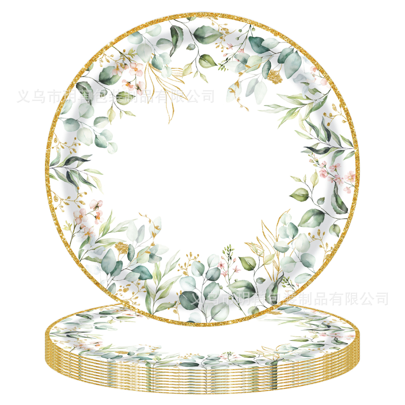 Zsálya eukaliptusz levelek születésnap esküvő babaváró eldobható papír tányér pohár pe terítő húzható zászlókészlet