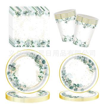 Új Yucalyptus arany bébilevél zsálya papírpohár papírtányér papírtörlő babaváró buli étkészlet