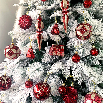 Kalėdinė dekoracija, 60 gabalėlių, padengtų plastikiniu rutuliniu traukiniu, snaigės formos ledo kūgio formos dovanų maišeliu, dažytas kalėdinis rutulinis pakabukas