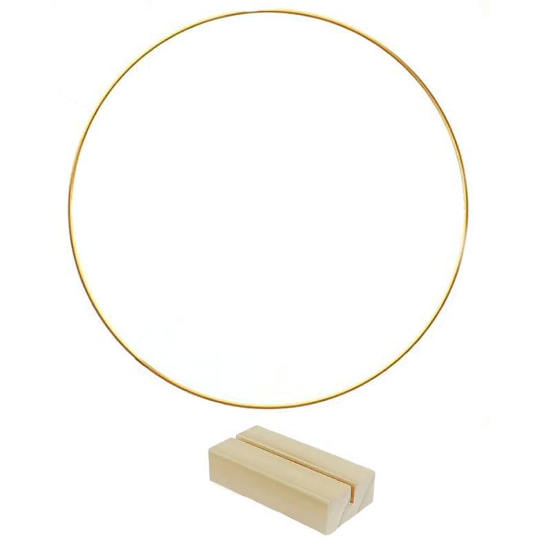 Inel de fier pentru coroană cu bază din lemn, coroană DIY, ornamente de nuntă pentru birou, în stoc, etichetare pentru păr de zi