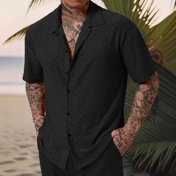 2025 Ευρωπαϊκό και Αμερικανικό Διασυνοριακό Amazon Άνοιξη και Καλοκαίρι Ανδρικό Κοντομάνικο Πουκάμισο με Πέτο και Πουκάμισο με Πλεκτό Ζακάρ, Καθημερινό και Μοντέρνο