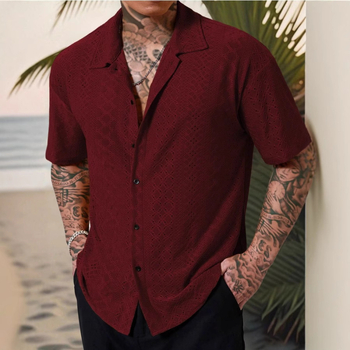 2025 Ευρωπαϊκό και Αμερικανικό Διασυνοριακό Amazon Άνοιξη και Καλοκαίρι Ανδρικό Κοντομάνικο Πουκάμισο με Πέτο και Πουκάμισο με Πλεκτό Ζακάρ, Καθημερινό και Μοντέρνο