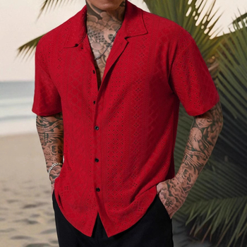 2025 Ευρωπαϊκό και Αμερικανικό Διασυνοριακό Amazon Άνοιξη και Καλοκαίρι Ανδρικό Κοντομάνικο Πουκάμισο με Πέτο και Πουκάμισο με Πλεκτό Ζακάρ, Καθημερινό και Μοντέρνο