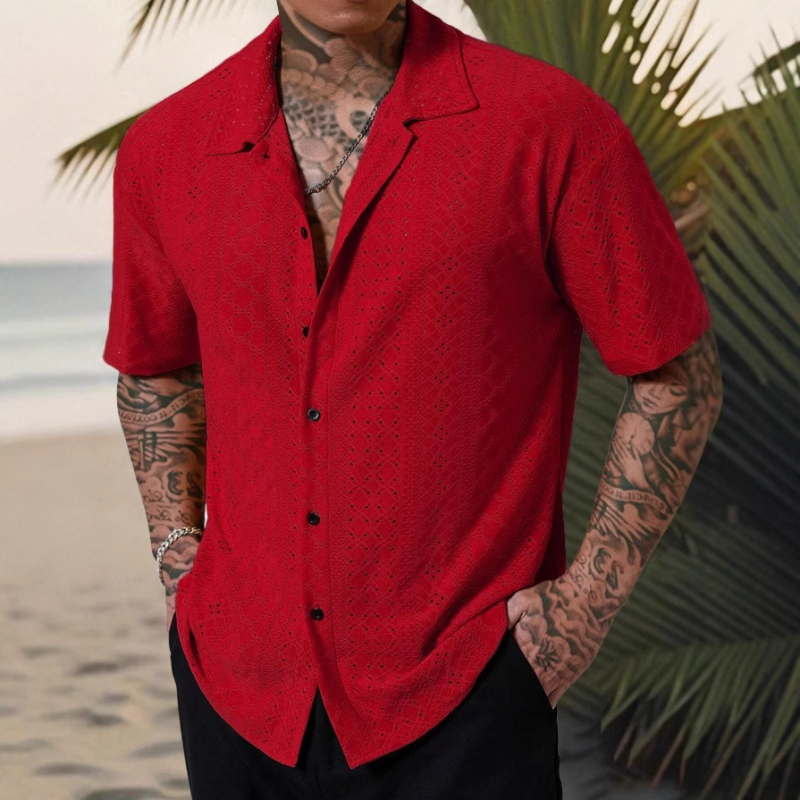 2025 Cămașă casual la modă cu mânecă scurtă, versatilă, cu rever, jacquard, pentru bărbați, pentru primăvară și vară, transfrontalieră europeană și americană, Amazon