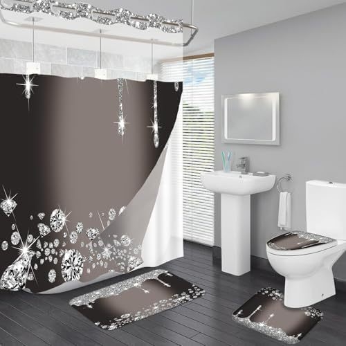 4 sädelevat teemantsinist sädelevat dušikardinat, U-kujuline libisemiskindel matt, tualett-istme vannimati kaunistus