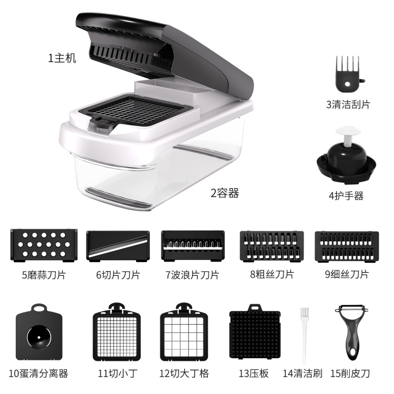 Griežtas daugiafunkcinių daržovių pjaustytuvų, nerūdijančio plieno pjaustytuvų, virtuvės reikmenų, šilko valytuvų, virtuvės įrankių pasirinkimas