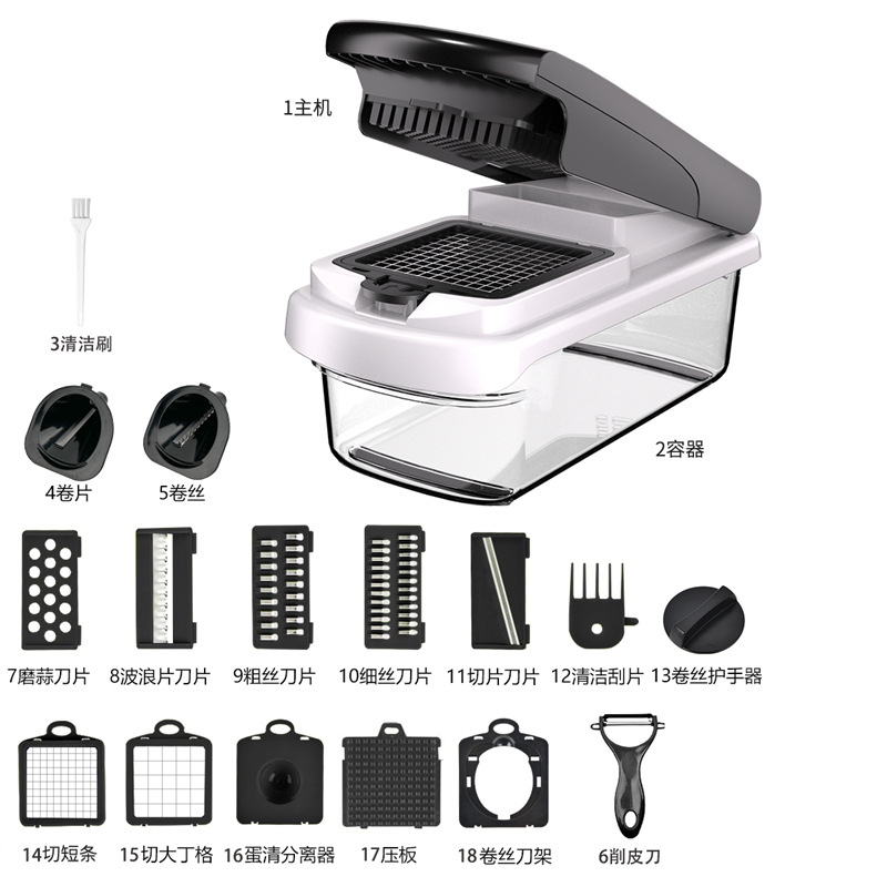 Griežtas daugiafunkcinių daržovių pjaustytuvų, nerūdijančio plieno pjaustytuvų, virtuvės reikmenų, šilko valytuvų, virtuvės įrankių pasirinkimas