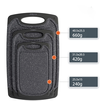 PP plastiko imitacijos marmuro pjaustymo lenta, trijų dalių rinkinys, virtuvės ir mėsos pjaustymo lentos