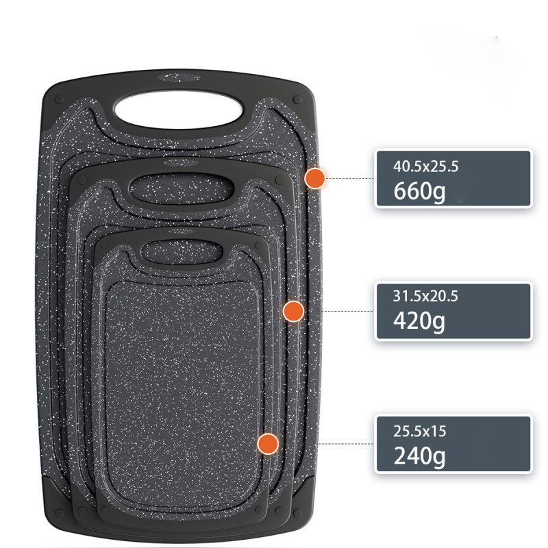 PP plastiko imitacijos marmuro pjaustymo lenta, trijų dalių rinkinys, virtuvės ir mėsos pjaustymo lentos