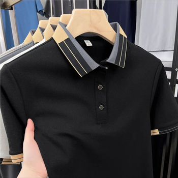 Férfi üzleti, felsőkategóriás, hajtókás, rövid ujjú póló, 2025-ös nyár, új, lezser, sokoldalú, laza felsőrésszel, férfiaknak