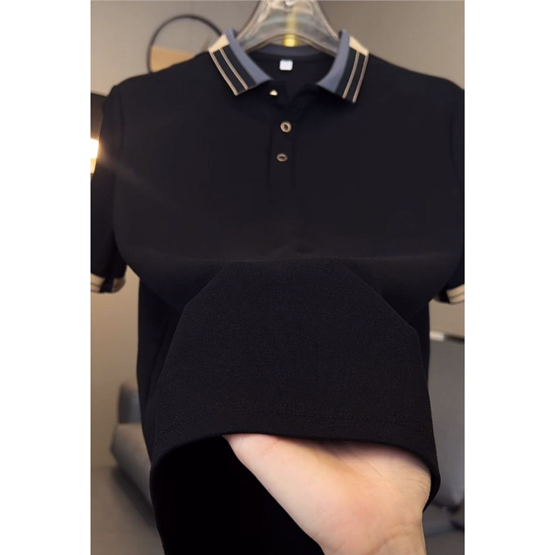 Férfi üzleti, felsőkategóriás, hajtókás, rövid ujjú póló, 2025-ös nyár, új, lezser, sokoldalú, laza felsőrésszel, férfiaknak