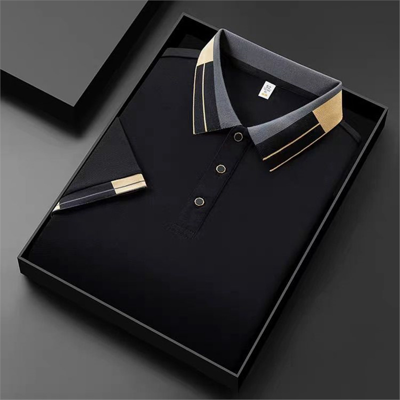 Férfi üzleti, felsőkategóriás, hajtókás, rövid ujjú póló, 2025-ös nyár, új, lezser, sokoldalú, laza felsőrésszel, férfiaknak