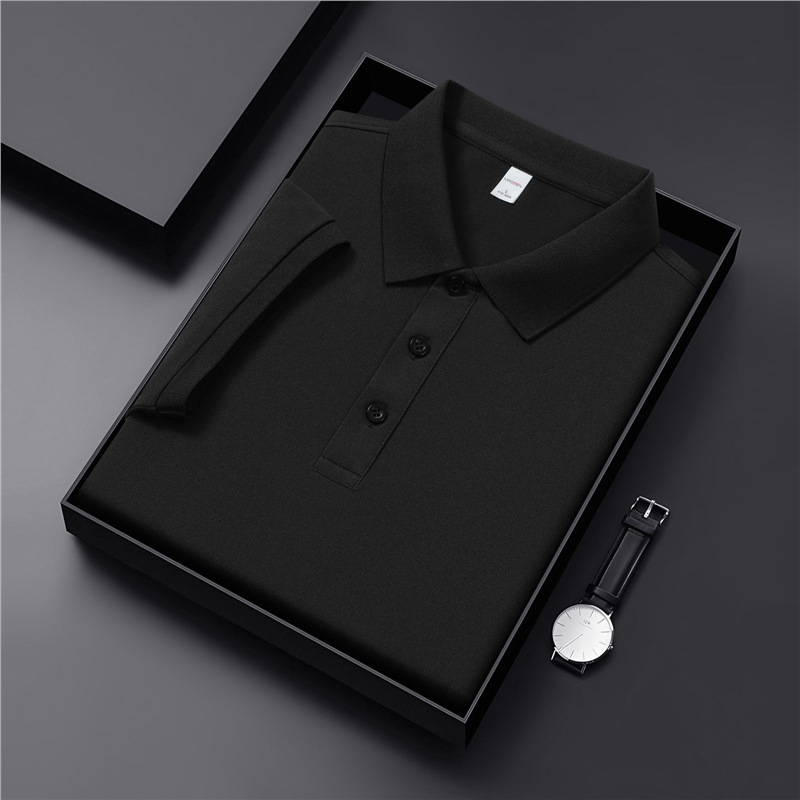 Férfi üzleti, felsőkategóriás, hajtókás, rövid ujjú póló, 2025-ös nyár, új, lezser, sokoldalú, laza felsőrésszel, férfiaknak