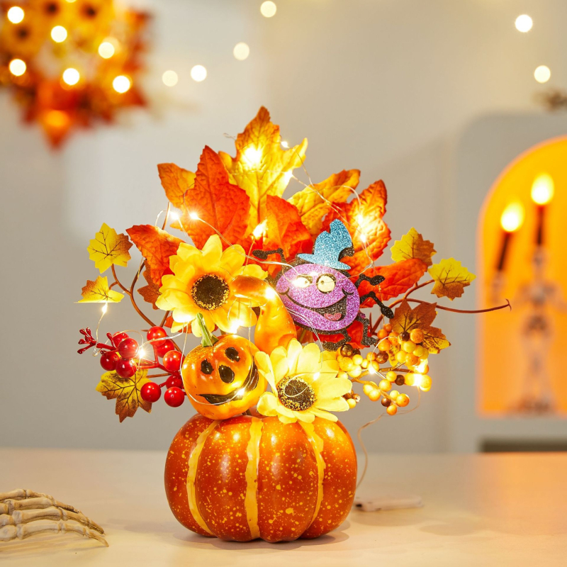 Határokon átnyúló új halloweeni dekoráció, világító mesterséges juharlevél tök kellékek aratási fesztivál jelenet elrendezés szellemfesztivál díszek