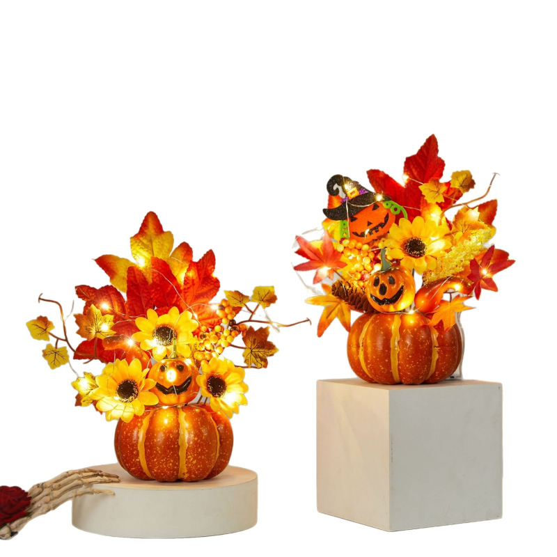 Határokon átnyúló új halloweeni dekoráció, világító mesterséges juharlevél tök kellékek aratási fesztivál jelenet elrendezés szellemfesztivál díszek