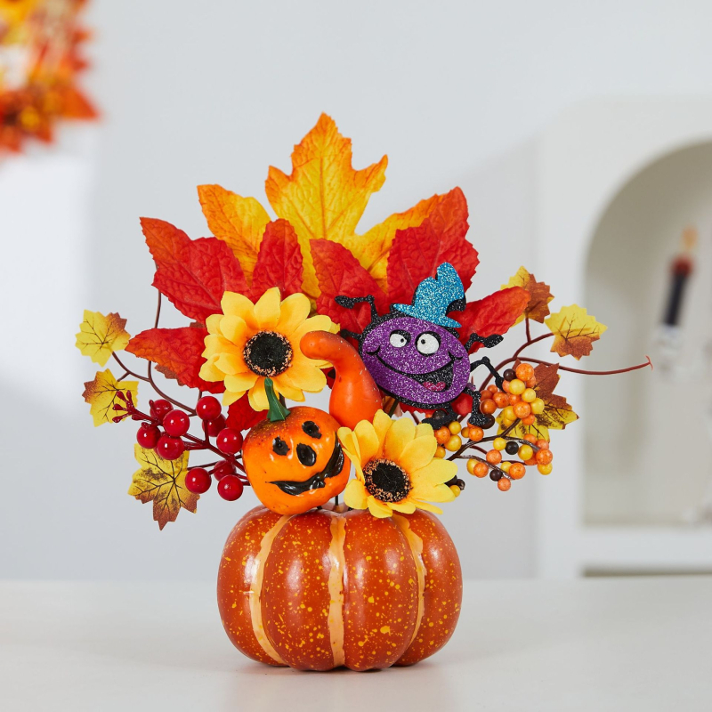 Határokon átnyúló új halloweeni dekoráció, világító mesterséges juharlevél tök kellékek aratási fesztivál jelenet elrendezés szellemfesztivál díszek