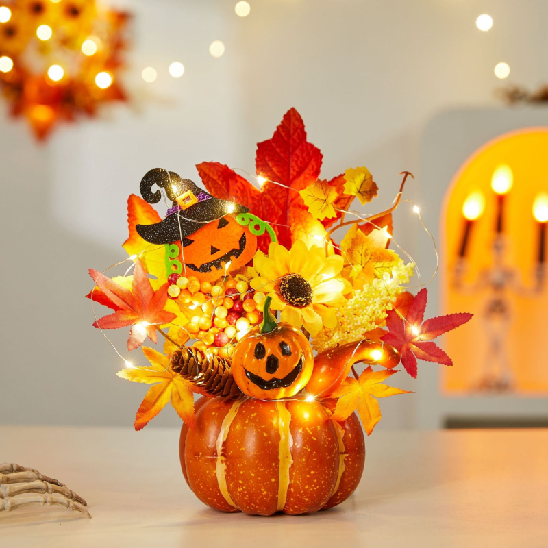 Határokon átnyúló új halloweeni dekoráció, világító mesterséges juharlevél tök kellékek aratási fesztivál jelenet elrendezés szellemfesztivál díszek