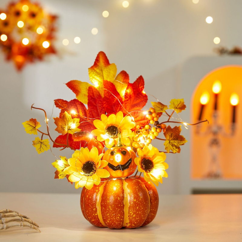 Határokon átnyúló új halloweeni dekoráció, világító mesterséges juharlevél tök kellékek aratási fesztivál jelenet elrendezés szellemfesztivál díszek