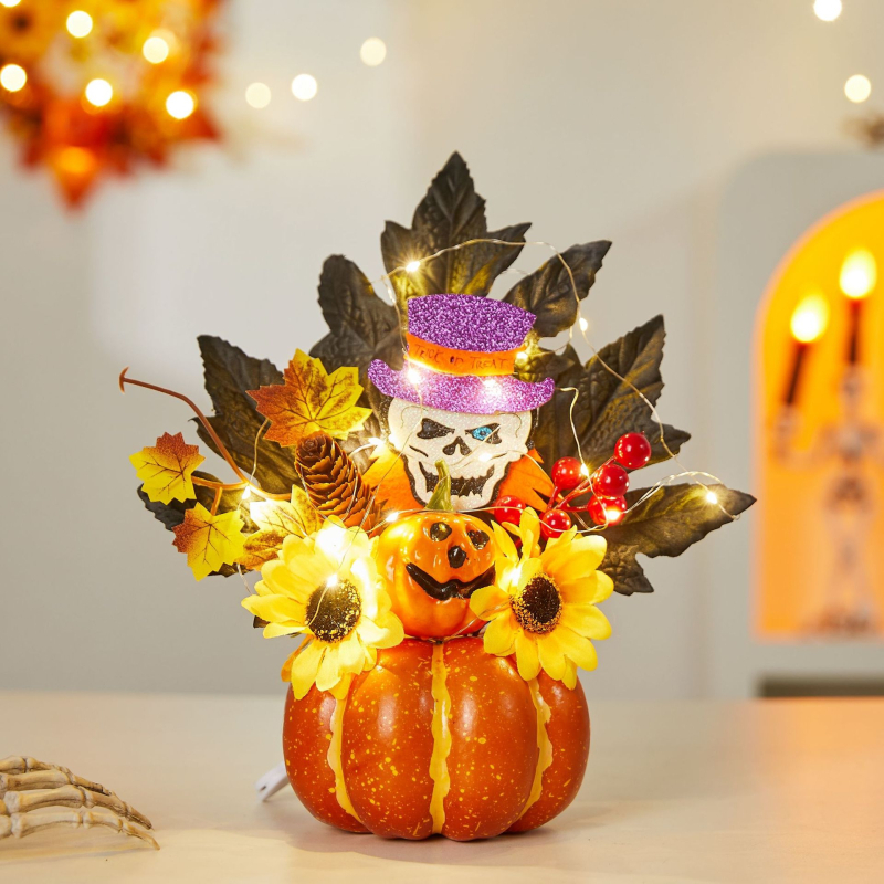 Határokon átnyúló új halloweeni dekoráció, világító mesterséges juharlevél tök kellékek aratási fesztivál jelenet elrendezés szellemfesztivál díszek