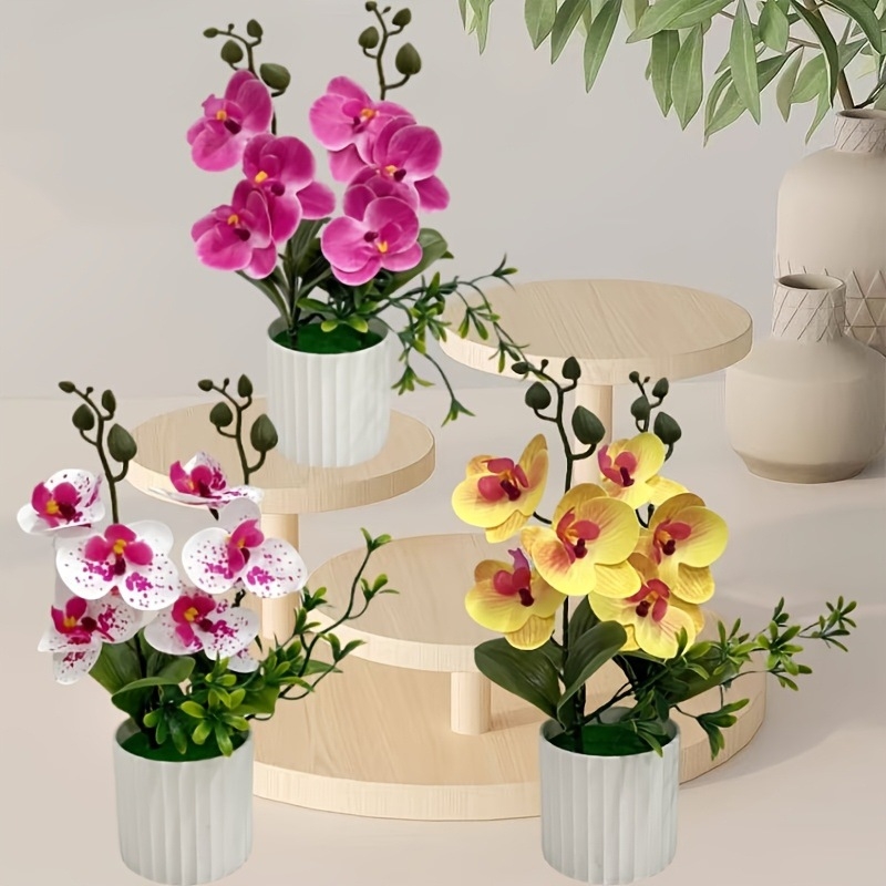 Kunstlik Phalaenopsis orhidee 6 õie topeltkimpudega potis, realistlik roheline bonsai taim koduseks pildistamiseks, stseenide kaunistamiseks