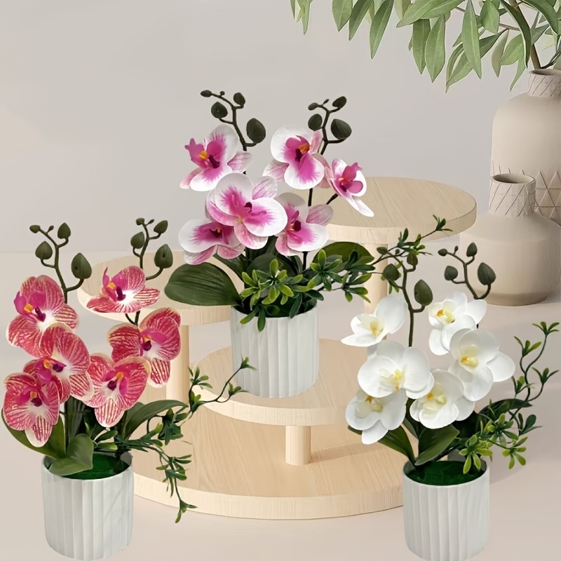Mesterséges Phalaenopsis orchidea dupla csokrokkal, 6 virágból álló cserepes növény, valósághű zöld bonsai otthoni fotózáshoz és jelenetrendezéshez