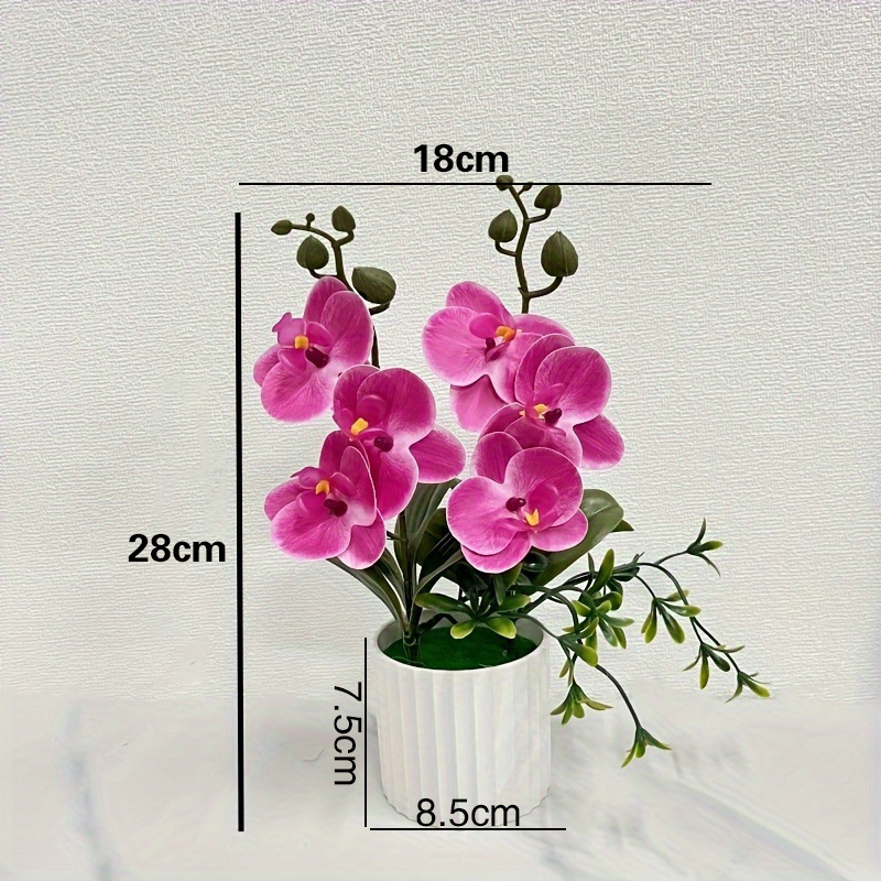 Mesterséges Phalaenopsis orchidea dupla csokrokkal, 6 virágból álló cserepes növény, valósághű zöld bonsai otthoni fotózáshoz és jelenetrendezéshez