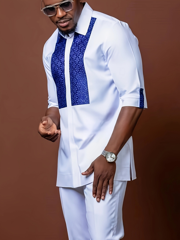 2025 Нов младежки памучен ежедневен африкански стил с бял ревер, летен обикновен мъжки костюм 861531