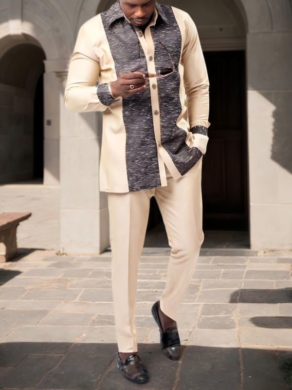 2025 Нов младежки памучен ежедневен африкански стил с бял ревер, летен обикновен мъжки костюм 861531