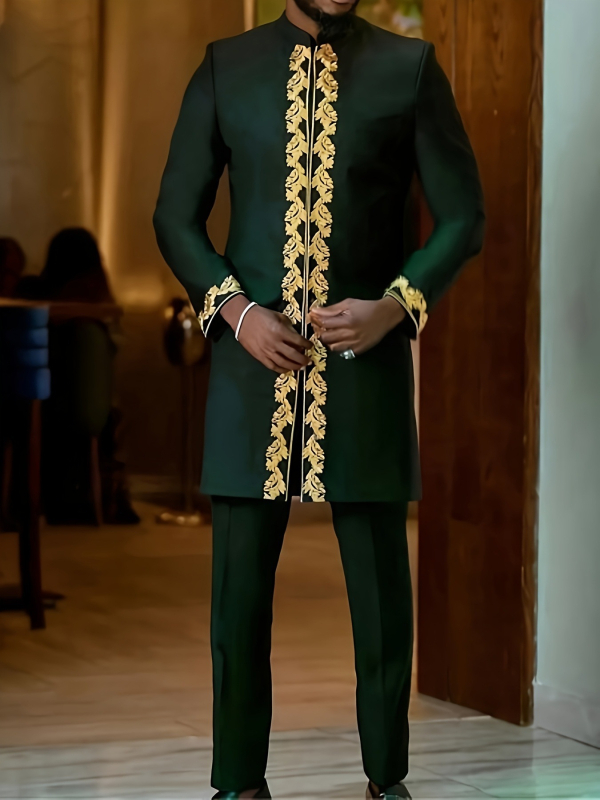 2025 Нов младежки памучен ежедневен африкански стил с бял ревер, летен обикновен мъжки костюм 861531