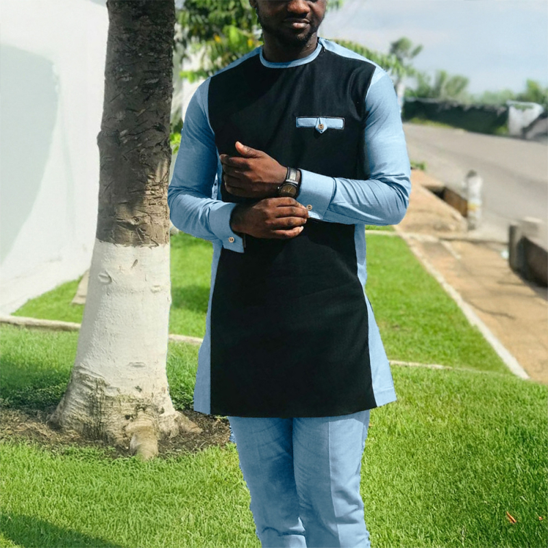 2025 Нов младежки памучен ежедневен африкански стил с бял ревер, летен обикновен мъжки костюм 861531