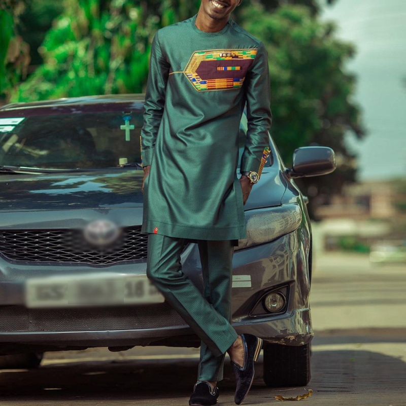 2025 Нов младежки памучен ежедневен африкански стил с бял ревер, летен обикновен мъжки костюм 861531