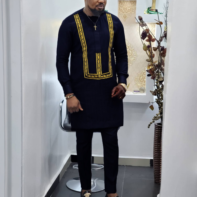 2025 Нов младежки памучен ежедневен африкански стил с бял ревер, летен обикновен мъжки костюм 861531