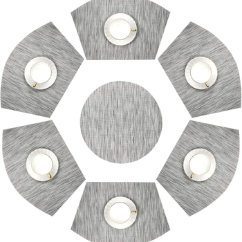 Didelis apvalus stalas, vėduoklės formos, aukštos klasės, aukštos klasės, vakarietiško stiliaus, vakarienės lėkštės kilimėlis, kiniški stalo įrankiai, vandeniui ir aliejui atsparus izoliacinis kilimėlis, valgomojo stalo kilimėlis