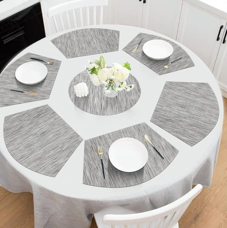 Didelis apvalus stalas, vėduoklės formos, aukštos klasės, aukštos klasės, vakarietiško stiliaus, vakarienės lėkštės kilimėlis, kiniški stalo įrankiai, vandeniui ir aliejui atsparus izoliacinis kilimėlis, valgomojo stalo kilimėlis