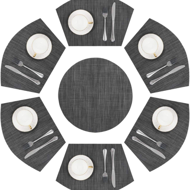 Didelis apvalus stalas, vėduoklės formos, aukštos klasės, aukštos klasės, vakarietiško stiliaus, vakarienės lėkštės kilimėlis, kiniški stalo įrankiai, vandeniui ir aliejui atsparus izoliacinis kilimėlis, valgomojo stalo kilimėlis