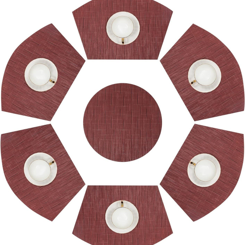 Didelis apvalus stalas, vėduoklės formos, aukštos klasės, aukštos klasės, vakarietiško stiliaus, vakarienės lėkštės kilimėlis, kiniški stalo įrankiai, vandeniui ir aliejui atsparus izoliacinis kilimėlis, valgomojo stalo kilimėlis