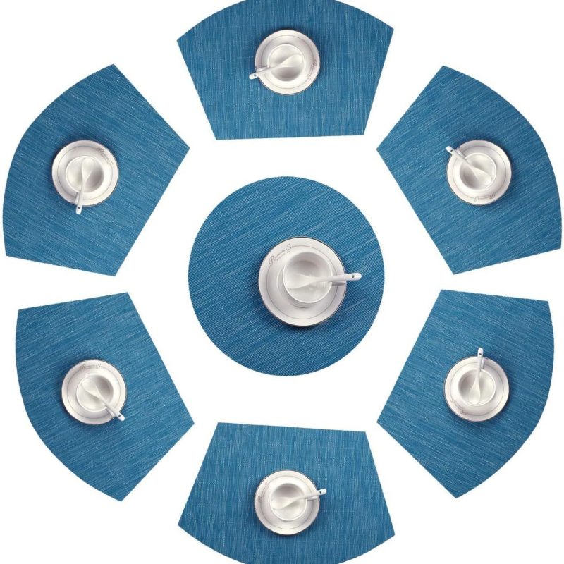 Didelis apvalus stalas, vėduoklės formos, aukštos klasės, aukštos klasės, vakarietiško stiliaus, vakarienės lėkštės kilimėlis, kiniški stalo įrankiai, vandeniui ir aliejui atsparus izoliacinis kilimėlis, valgomojo stalo kilimėlis