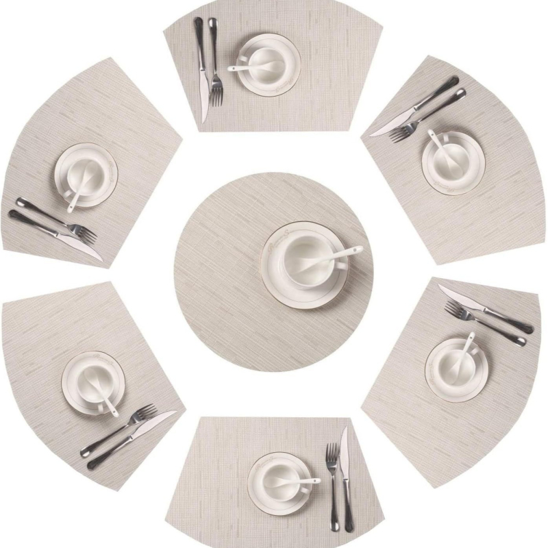 Didelis apvalus stalas, vėduoklės formos, aukštos klasės, aukštos klasės, vakarietiško stiliaus, vakarienės lėkštės kilimėlis, kiniški stalo įrankiai, vandeniui ir aliejui atsparus izoliacinis kilimėlis, valgomojo stalo kilimėlis