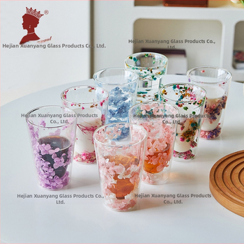 Valódi virágos kétrétegű üveg nagykereskedelmi internetes híresség lány háztartási gyümölcslé pohár magas boroszilikát hőszigetelt valódi virágos kétrétegű üveg
