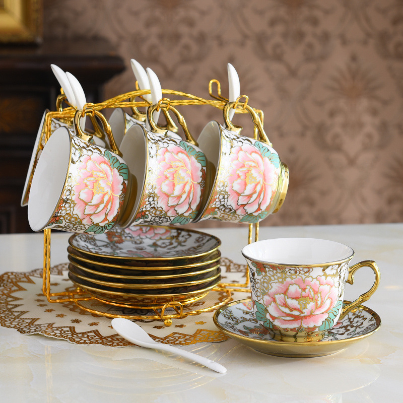 Висококачествена европейска чаша за кафе, следобеден чай със златни рамки, чаша и чинийка за домашен керамичен комплект за чай, британски орнаменти за хол