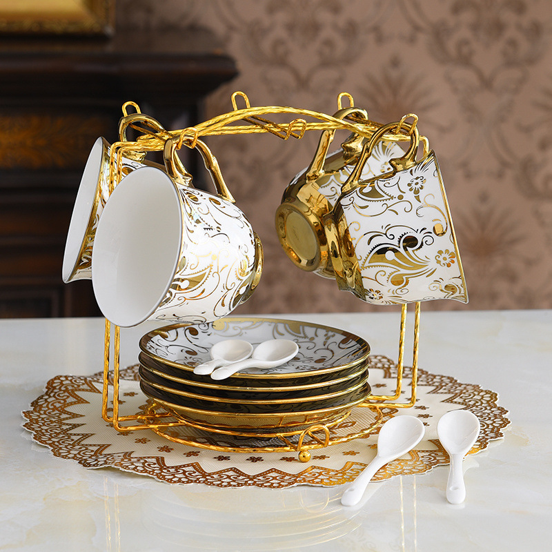 Висококачествена европейска чаша за кафе, следобеден чай със златни рамки, чаша и чинийка за домашен керамичен комплект за чай, британски орнаменти за хол
