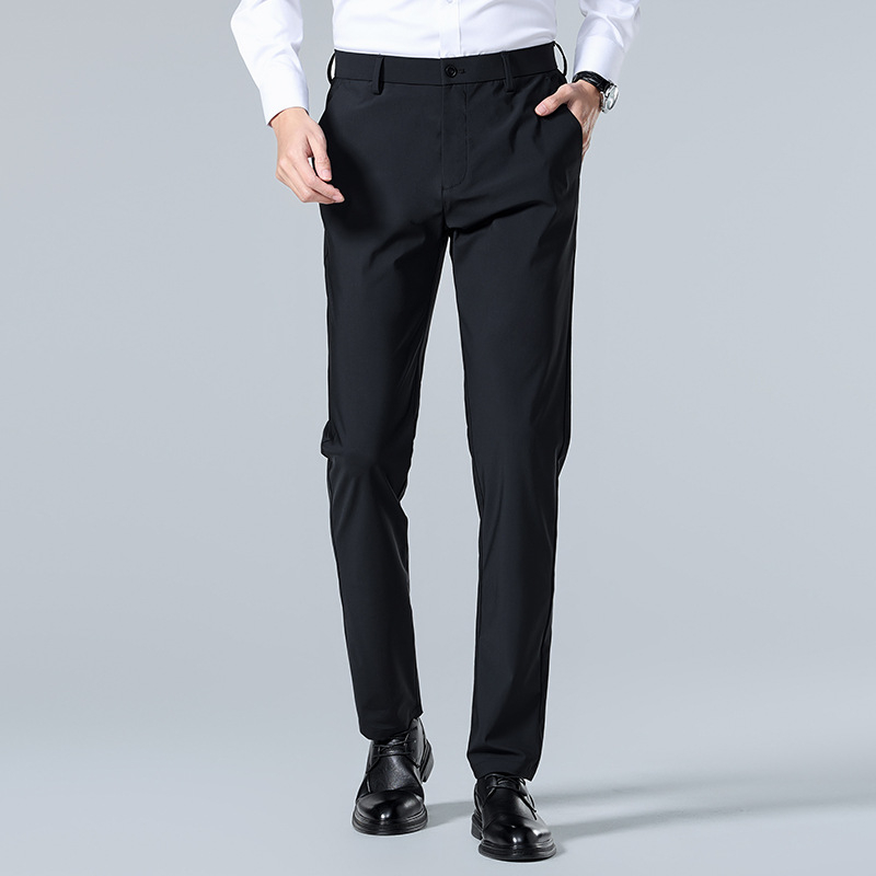 Nagy rugalmasságú DP vasalásmentes jég selyemnadrág férfi függőleges ránctalanító férfi nadrág üzleti hétköznapi rugalmas nadrág professzionális ruha