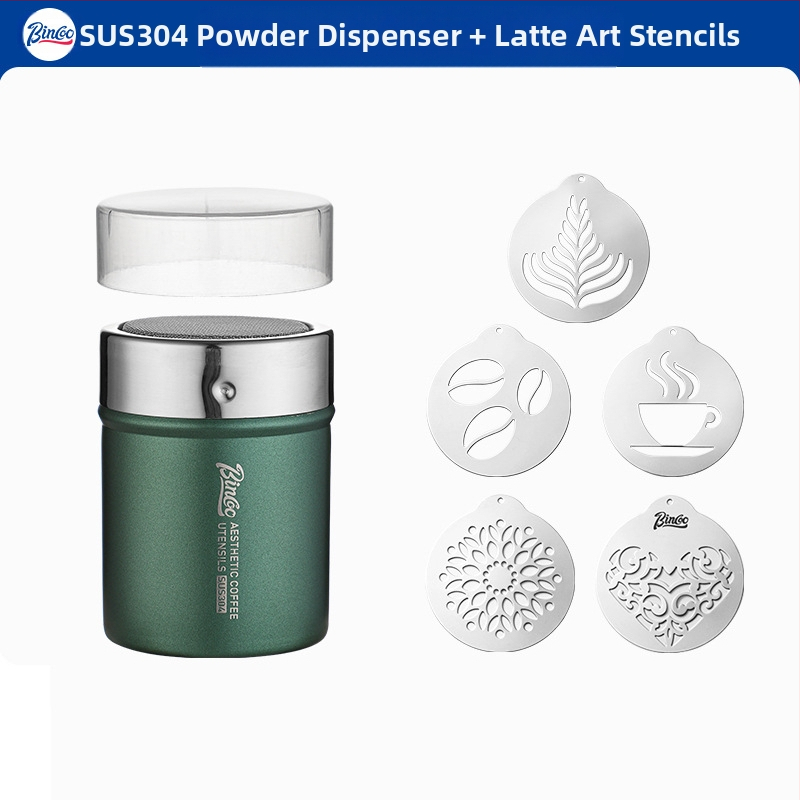 Bincoo posipač za kavu u prahu, matcha prah, kakao u prahu, šećer u prahu, sito za uložak 304, posipač za prah, kalup za ispis artefakta s cvijećem