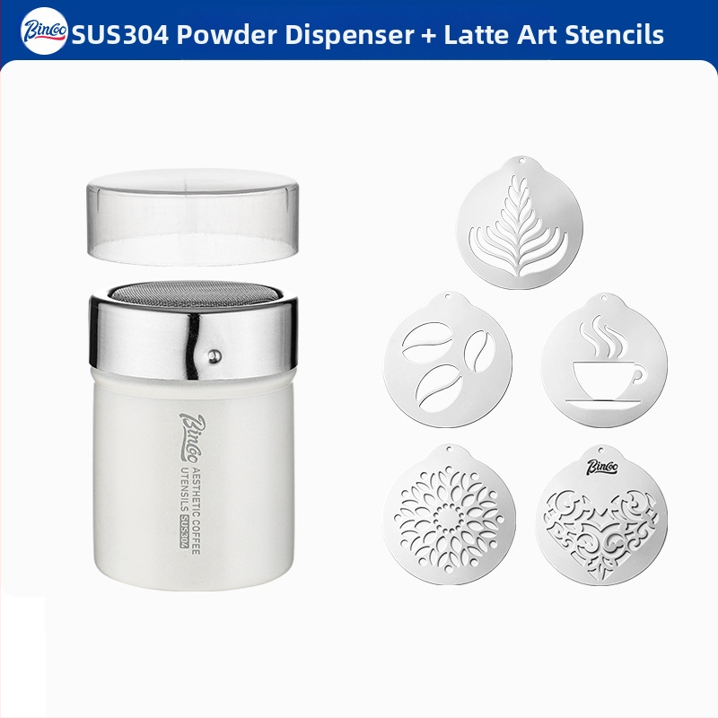 Bincoo posipač za kavu u prahu, matcha prah, kakao u prahu, šećer u prahu, sito za uložak 304, posipač za prah, kalup za ispis artefakta s cvijećem