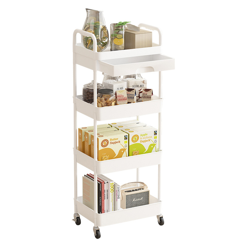 Многослойна подвижна кухненска стойка за съхранение с универсална колелца за съхранение на високо ниво, количка за съхранение на закуски в хол
