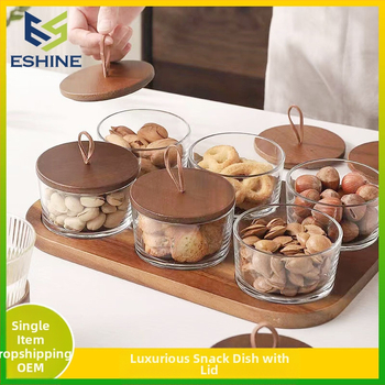 Stiklinis medinis dangtelis vaisių lėkštei komercinis užkandžių užkandžių užkandžių lėkštė baras vonios pėdų klubas KTV desertų padėklas