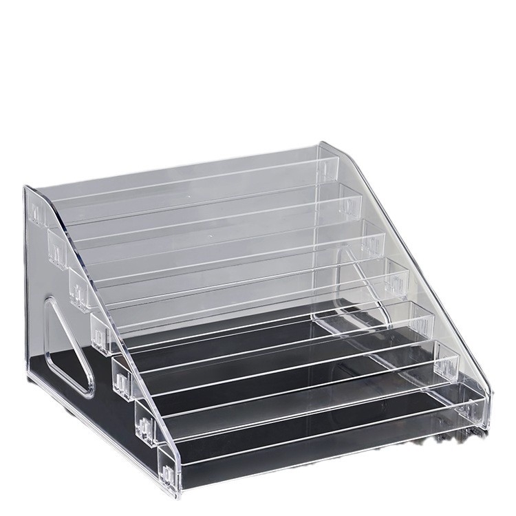 Astmeline lauvärvi taldriku hoiuriiul lauale, läbipaistev kihiline kosmeetika hoiukarp, tualettlaud, küünelakk, parfüümiriiul