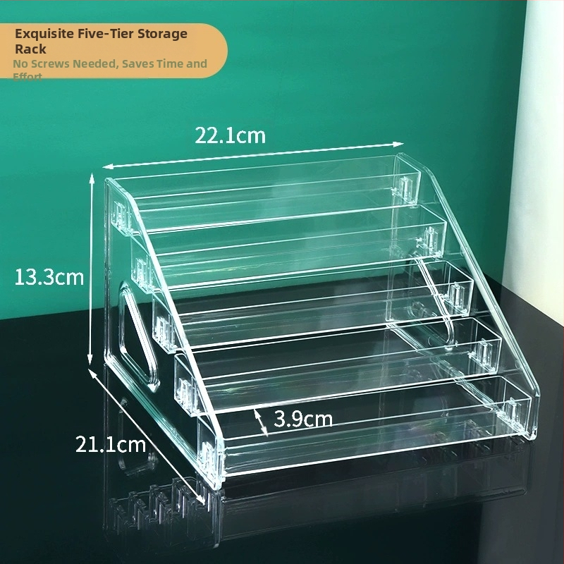 Astmeline lauvärvi taldriku hoiuriiul lauale, läbipaistev kihiline kosmeetika hoiukarp, tualettlaud, küünelakk, parfüümiriiul