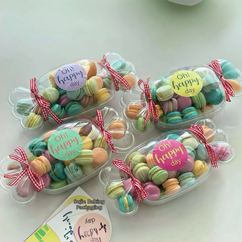 Cutie de bomboane Mini Macaron Desert Ambalaj Cutie Ziua Copiilor Sandwich Francez Biscuiți Ambalaj Cutie Transparentă cu Capac